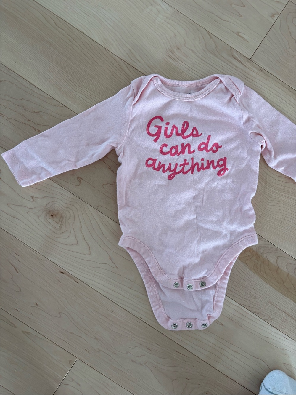 Old Navy Pink Long-Sleeve Baby One-Piece with "Girls Can Do Anything"